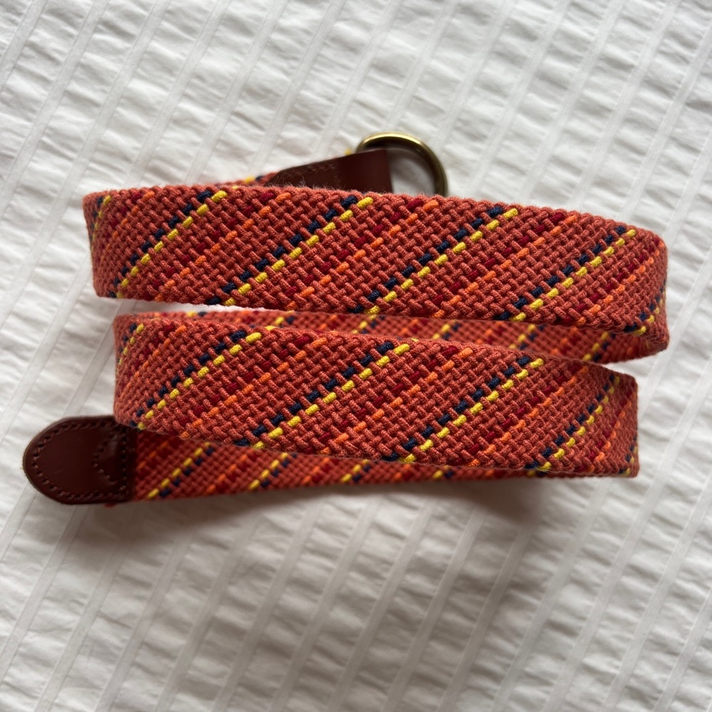 J. Crew Woven Orange Elastic Belt With D Loop Buckle, M